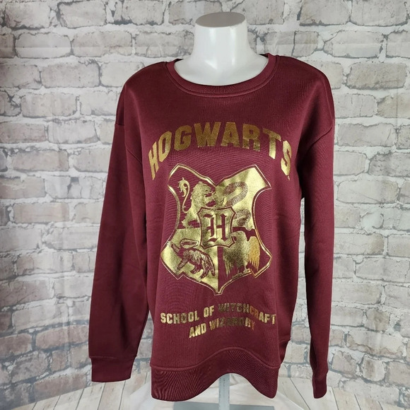Harry Potter Hogwarts Sweatshirt House Crest Gryffindor Burgundy Gold Size Large - Picture 4 of 12